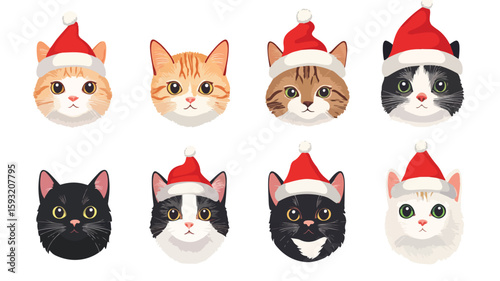 Adorable Christmas cat head vector collection