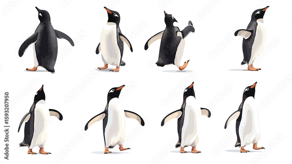 Naklejka premium Penguin Characters in Various Actions Set