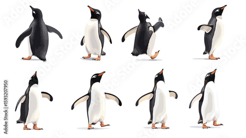 Penguin Characters in Various Actions Set