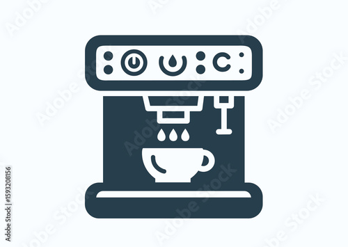 Coffee machine, black and white vector silhouette icon