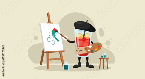 Creative Beverage A Cartoon Cocktail Painting With Easel Funny And Unique Concept