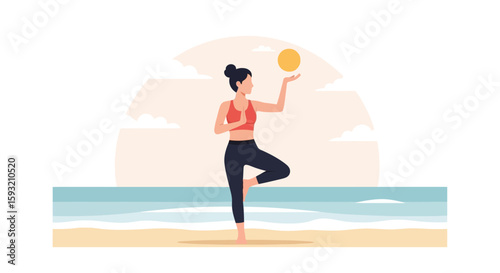 Balance And Harmony A Serene Yoga Pose On Beach During Peaceful Sunrise