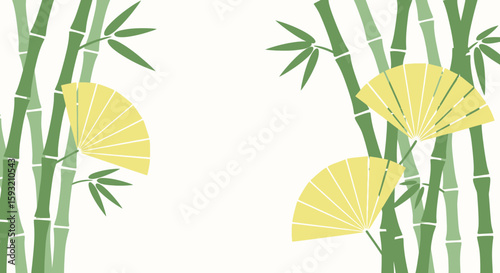 Bamboo Stalks And Traditional Japanese Hand Fans In A Serene Composition