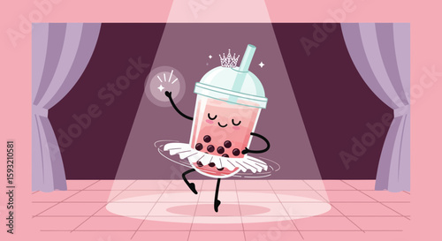 Ballerina Bubble Tea Performs Gracefully On Stage With Crown And Tutu