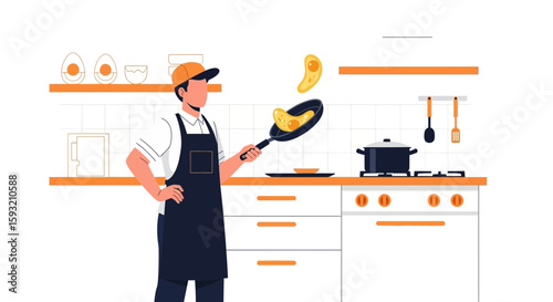 Creative Chef Prepares Delicious Eggs Meal In Minimalist Kitchen Design