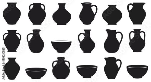 Silhouette Collection of Pots, Jugs, and Bowls