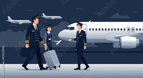 Crew Members Walk Near An Airplane Before Departure Ready For Flying