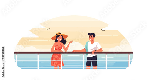 Cruise Vacation Couple Enjoying The Sunset Ocean Voyage Together Relaxing