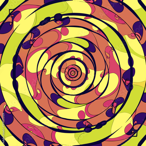 Abstract colorful spiral pattern with yellow, pink, and purple tones  