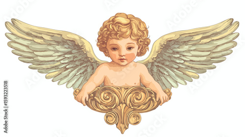 Cherub Vintage Illustration Wide Angle Center