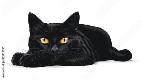 Vintage Black Cat Illustration Wide Angle