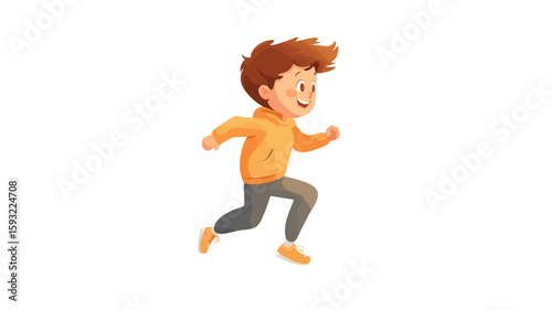 Charming Vintage Boy Running Child Illustration