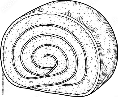 Rolled Swiss cake slice with spiral filling pattern, hand-drawn style