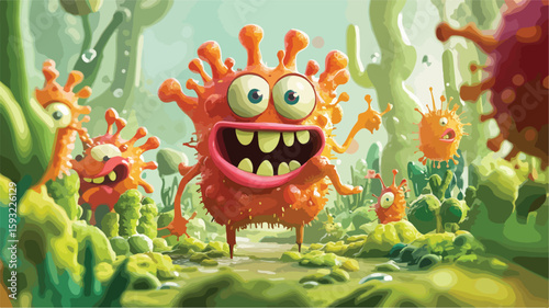Cartoon Viruses Bacteria Germs Characters Fun