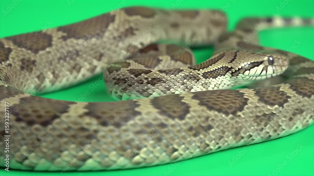 Realistic 3D Animation of Rough Scaled Snake Isolated on Green Screen With Detailed Scale Patterns and Textures Realistic 3D Animation of Rough Scaled Snake Isolated on Green Screen With Detailed Scale Patterns and Textures