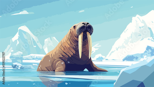 Wide Angle Cartoon Walrus Illustration