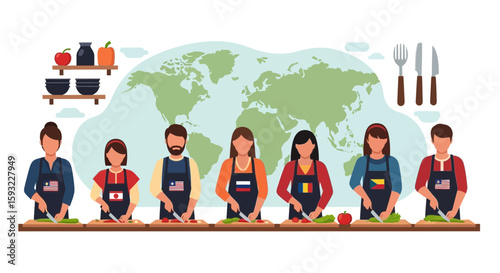 Culinary Traditions Around The Globe, A Diverse Cooking Group, Representing Global Culture