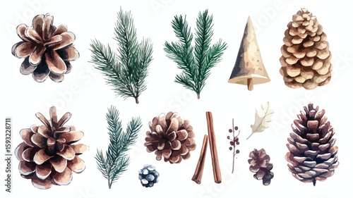 Christmas Watercolor Element Set with Transparency