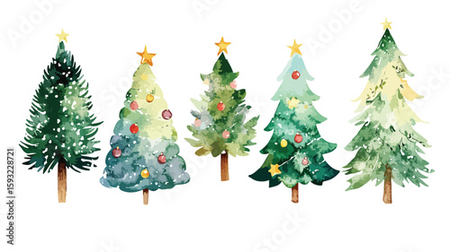 Watercolor Christmas Tree Element Set