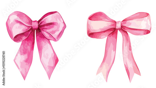 Watercolor Coquette Pink Bow Ribbon Element Set
