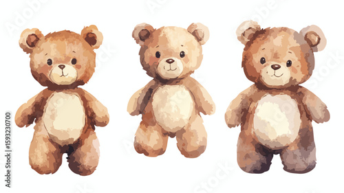 Watercolor Teddy Bear Transparent Element Set