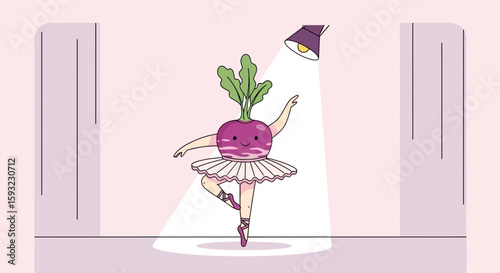 Dancing Beetroot Ballerina Performing On Stage Under Spotlight In Theatre