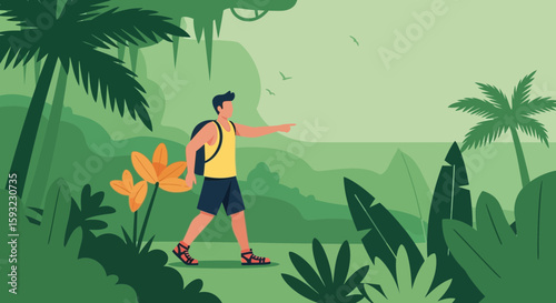 Exploring Tropical Paradise Adventure With Backpack Pointing The Way Forward