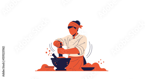 Dedicated Chef Preparing Traditional Spices Using A Classic Mortar And Pestle