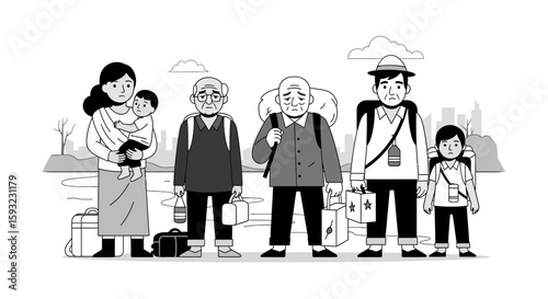 Families Displaced Forced to Emigrate to Seek Refuge from Conflict and Disaster
