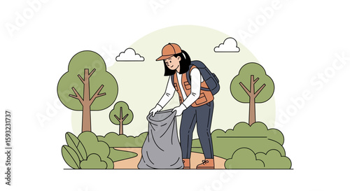 Dedicated Volunteer Cleaning Nature And Gathering Waste From Parks Environment