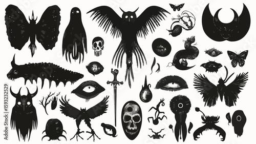 Gothic Animal Element Set with Transparent Background