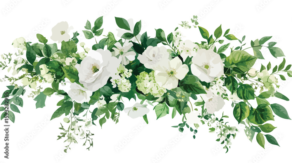 Fototapeta premium Elegant White Green Wedding Flowers Display