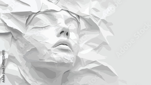 Crumpled white paper wide angle background