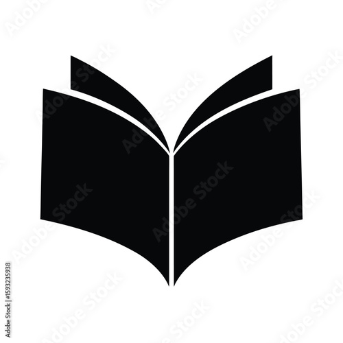 Clean black silhouette of an open book viewed directly from above ideal for educational or literary themes