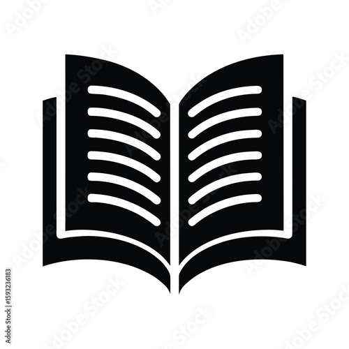 Elegant black silhouette of an open book featuring horizontal lines representing text for educational or literary themes