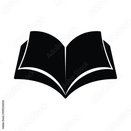 Elegant black silhouette of an open book laying flat ideal for educational or literary themed designs