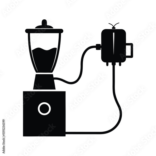 Clean silhouette graphic of a kitchen blender connected to a wall power outlet