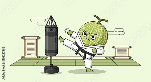 Determined Melon Martial Artist Practicing Karate With Focused Intensity In The Dojo