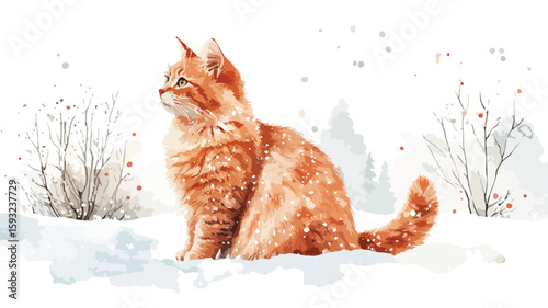 Festive Winter Cat Snow Scene