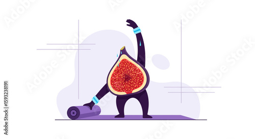 Fig Character Doing Yoga Stretching On Mat Illustration Healthy Lifestyle