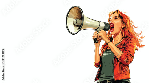 Empowering Woman with Megaphone in Protest