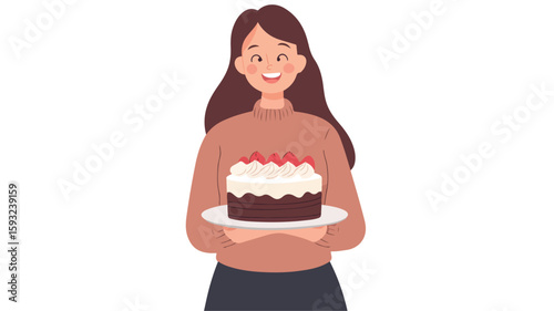 Happy Woman Portrait Holding Dessert Cake