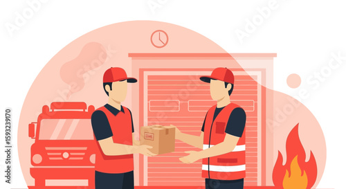 Firefighters Delivering Package During Emergency Response Operation For Community Support