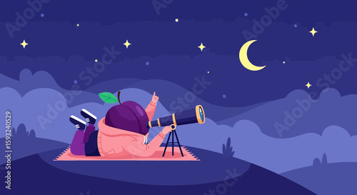 Dreamy Night Underneath The Stars With Telescope And Imaginary Friend