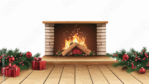 Rustic Christmas Fireplace Table Decor Background