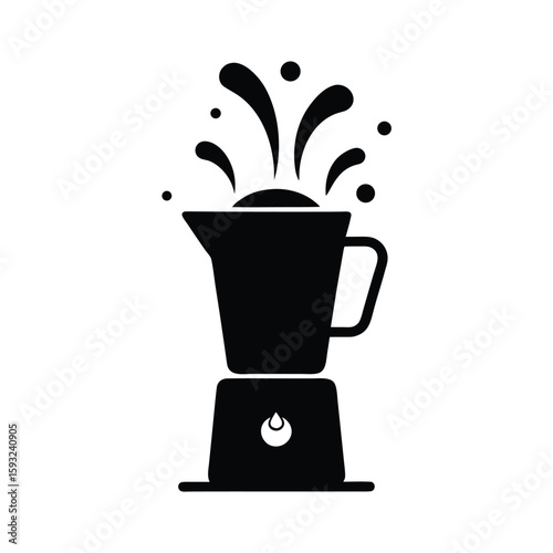 Clean black silhouette of a kitchen blender with wisps of steam or smooth vapors