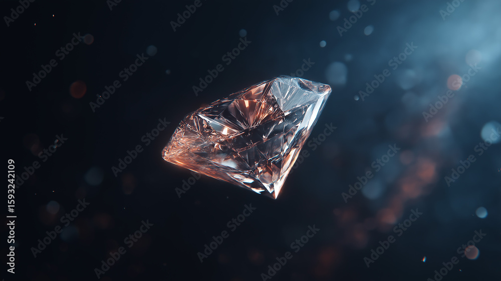 Obraz premium Diamond reflection prism effect, shining diamond with colorful prism reflections, natural daylight