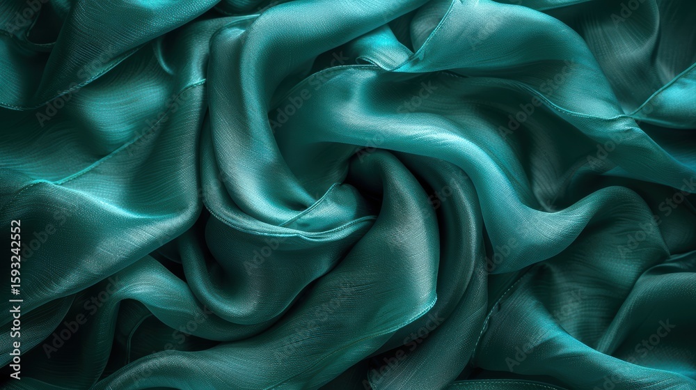 Fototapeta premium Luxurious teal silk fabric draped elegantly, showcasing smooth texture and rich color depth