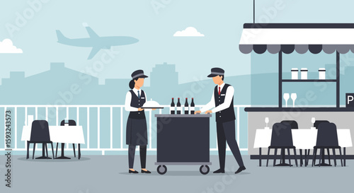Elegant Airport Dining With Staff Catering To High Flying Customers