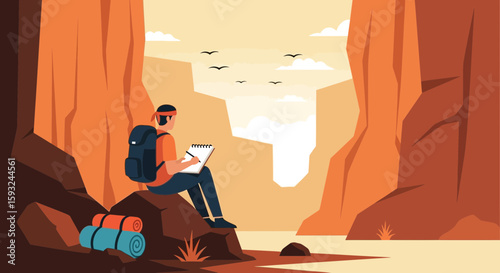 Hiking In Grand Canyon Sketching Artwork Vector Illustration Design Graphic